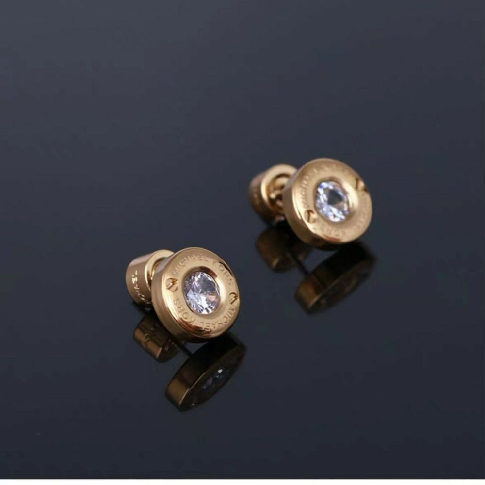 New Michael Kors Gold Crystal Pave Stud Earrings - Picture 13 of 14